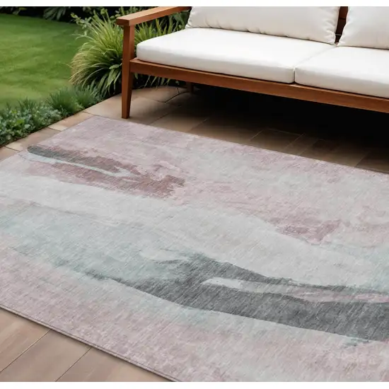 Blush And Gray Abstract Washable Indoor Outdoor Area Rug Photo 2