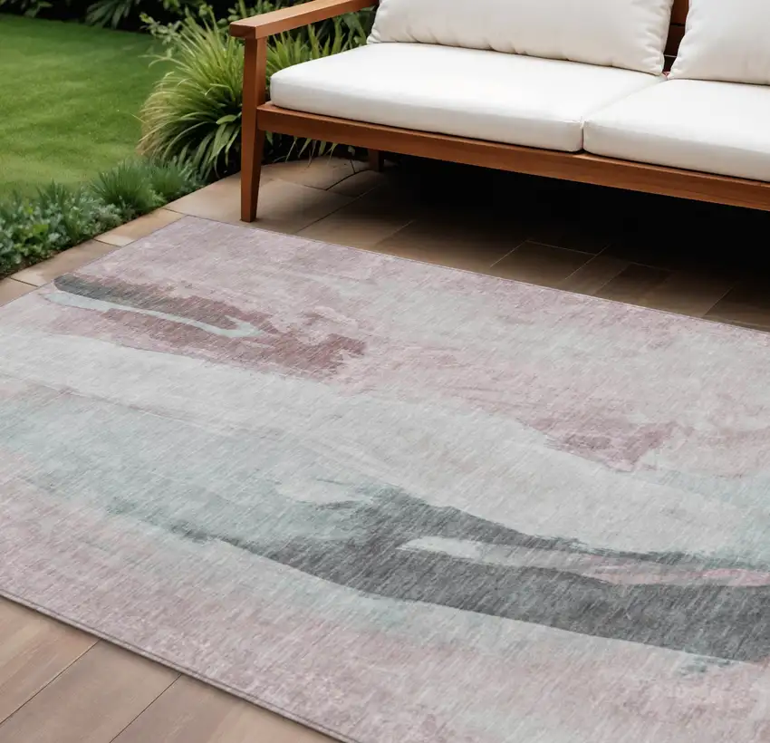 Blush And Gray Abstract Washable Indoor Outdoor Area Rug Photo 2