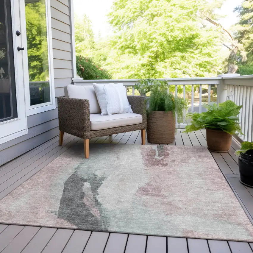 Blush And Gray Abstract Washable Indoor Outdoor Area Rug Photo 7