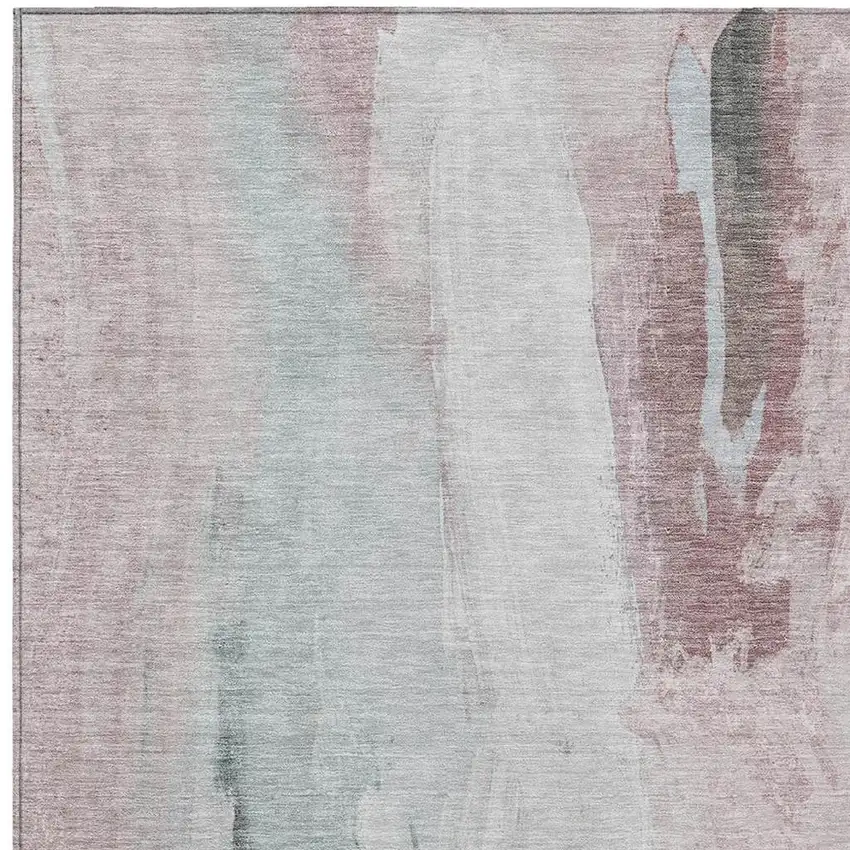 Blush And Gray Abstract Washable Indoor Outdoor Area Rug Photo 3