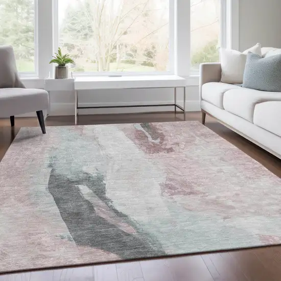 Blush And Gray Abstract Washable Indoor Outdoor Area Rug Photo 6