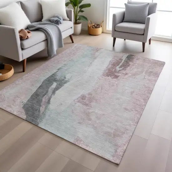 Blush And Gray Abstract Washable Indoor Outdoor Area Rug Photo 5
