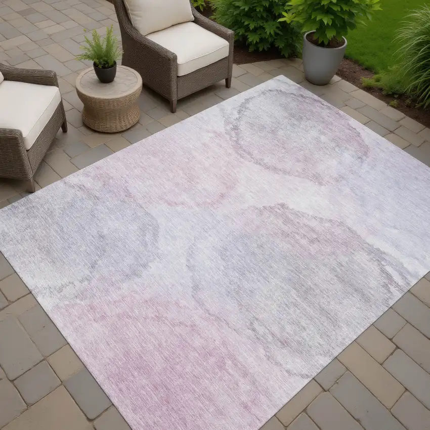 Blush And Gray Abstract Washable Indoor Outdoor Area Rug Photo 7