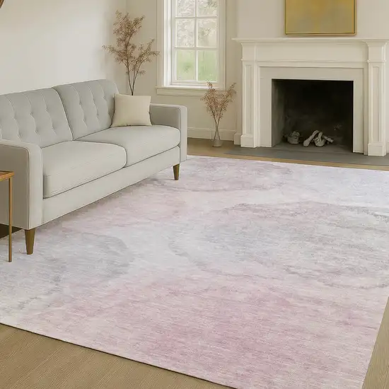 Blush And Gray Abstract Washable Indoor Outdoor Area Rug Photo 6