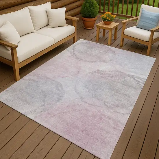 Blush And Gray Abstract Washable Indoor Outdoor Area Rug Photo 4