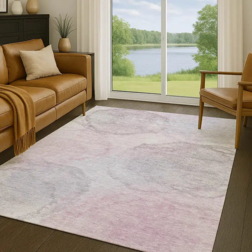 Blush And Gray Abstract Washable Indoor Outdoor Area Rug Photo 5