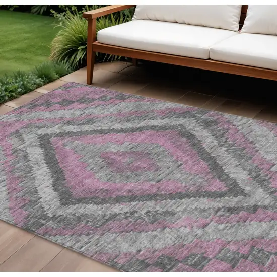 Blush And Gray Aztec Washable Indoor Outdoor Area Rug Photo 2