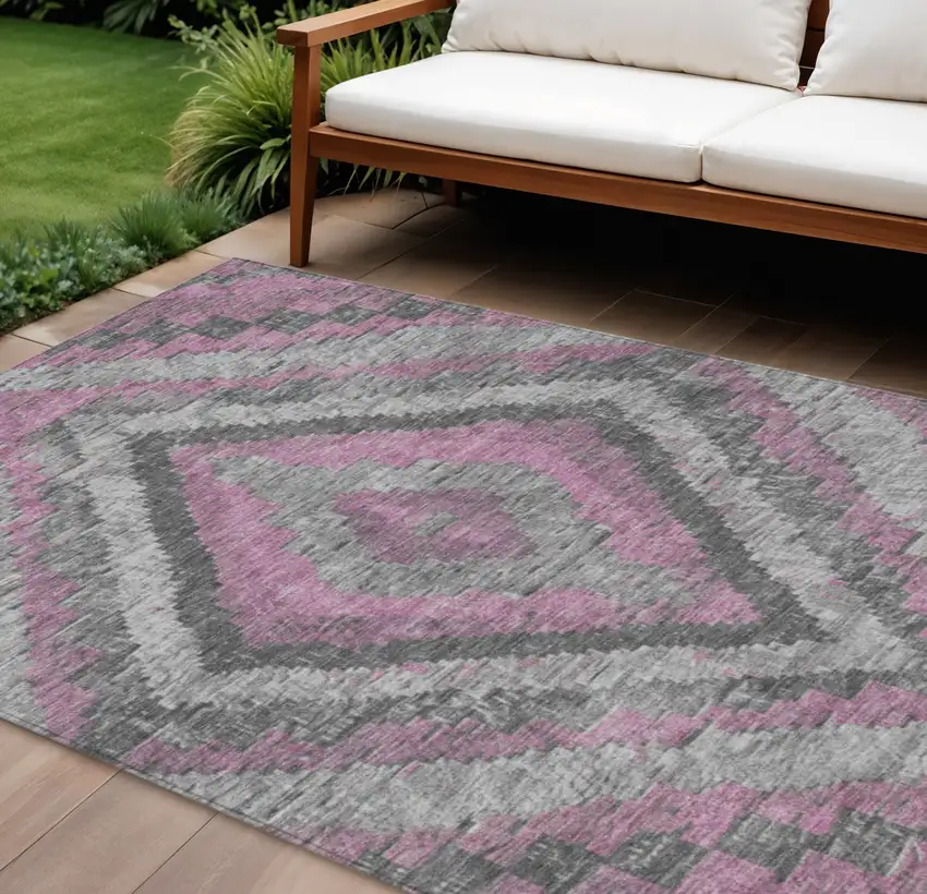 Blush And Gray Aztec Washable Indoor Outdoor Area Rug Photo 2
