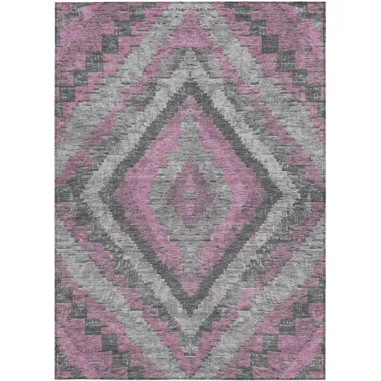 Blush And Gray Aztec Washable Indoor Outdoor Area Rug Photo 4