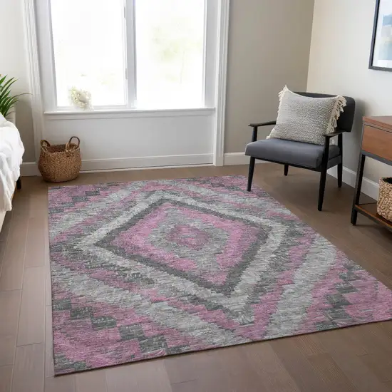 Blush And Gray Aztec Washable Indoor Outdoor Area Rug Photo 7