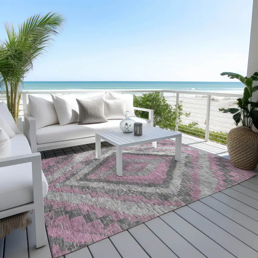 Blush And Gray Aztec Washable Indoor Outdoor Area Rug Photo 5