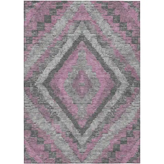 Blush And Gray Aztec Washable Indoor Outdoor Area Rug Photo 1