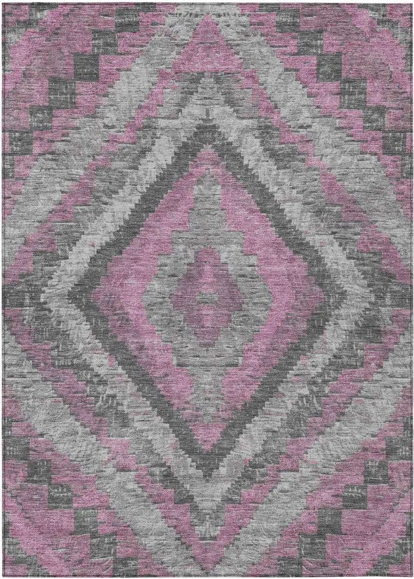 Blush And Gray Aztec Washable Indoor Outdoor Area Rug Photo 1