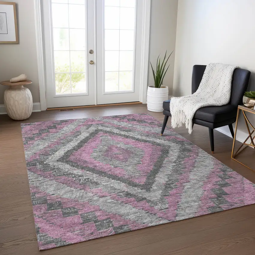 Blush And Gray Aztec Washable Indoor Outdoor Area Rug Photo 6