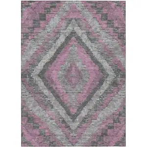 Photo of Blush And Gray Aztec Washable Indoor Outdoor Area Rug