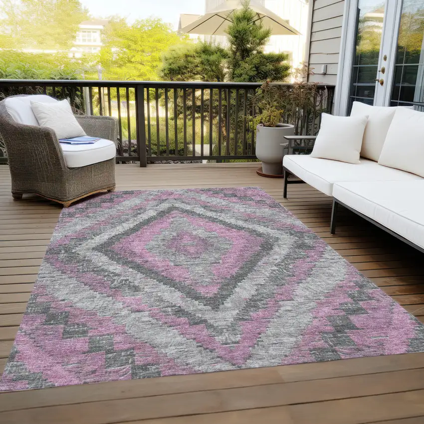 Blush And Gray Aztec Washable Indoor Outdoor Area Rug Photo 8