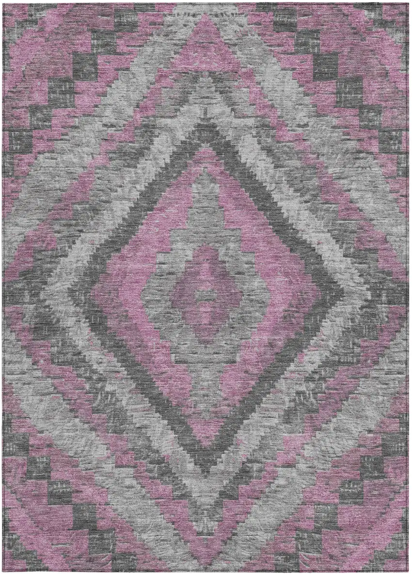 Blush And Gray Aztec Washable Indoor Outdoor Area Rug Photo 3