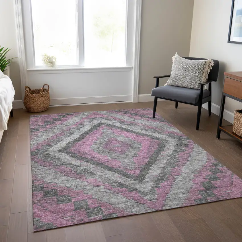 Blush And Gray Aztec Washable Indoor Outdoor Area Rug Photo 7