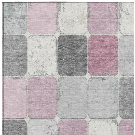 Blush And Gray Geometric Washable Indoor Outdoor Area Rug Photo 3