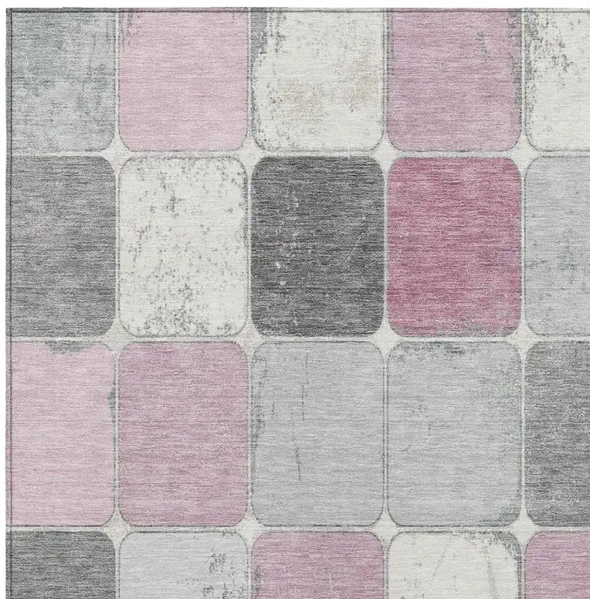 Blush And Gray Geometric Washable Indoor Outdoor Area Rug Photo 3