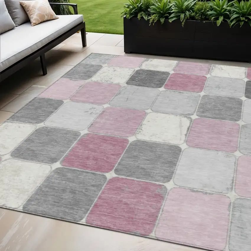 Blush And Gray Geometric Washable Indoor Outdoor Area Rug Photo 2