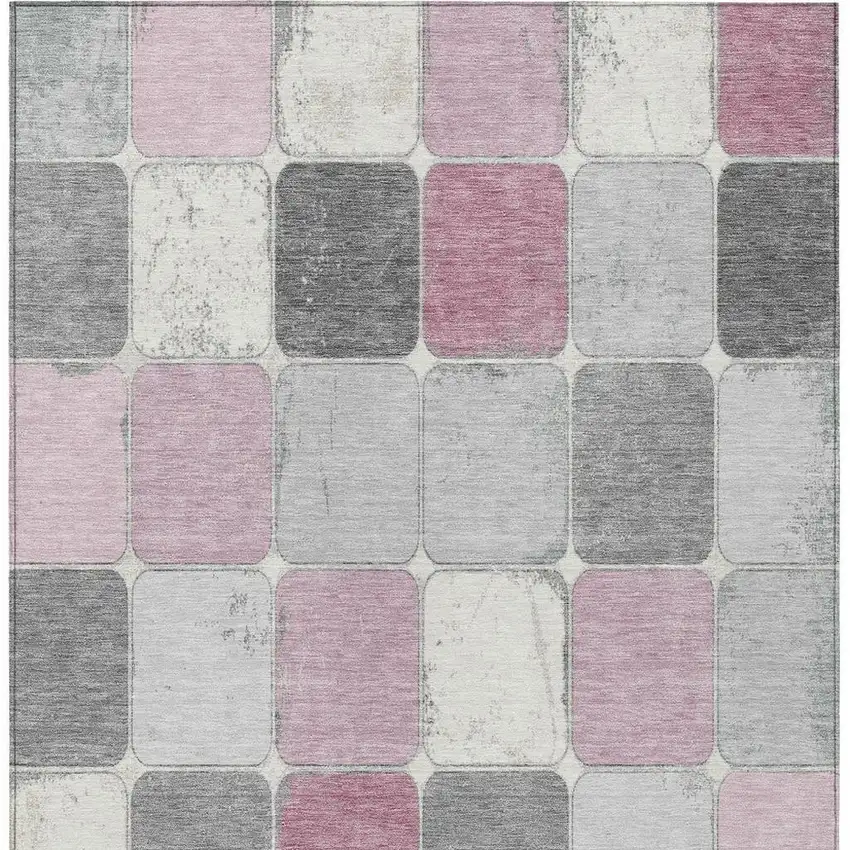 Blush And Gray Geometric Washable Indoor Outdoor Area Rug Photo 4