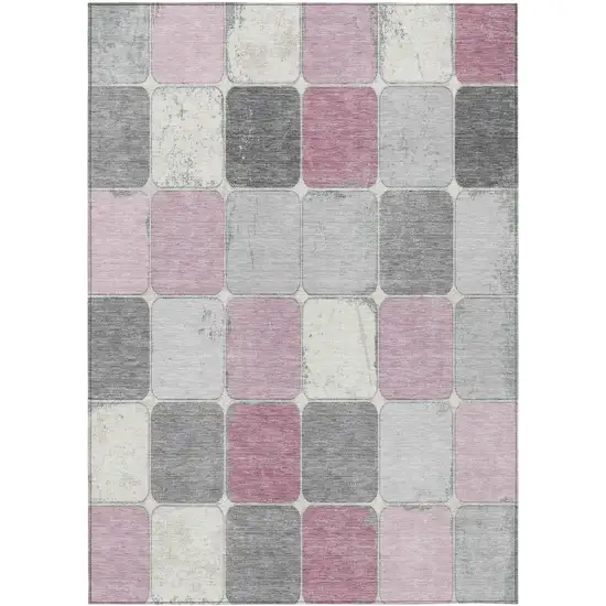 Blush And Gray Geometric Washable Indoor Outdoor Area Rug Photo 1