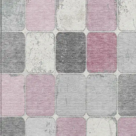 Blush And Gray Geometric Washable Indoor Outdoor Area Rug Photo 3
