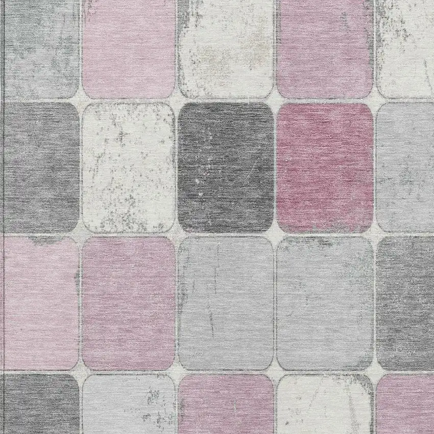 Blush And Gray Geometric Washable Indoor Outdoor Area Rug Photo 3