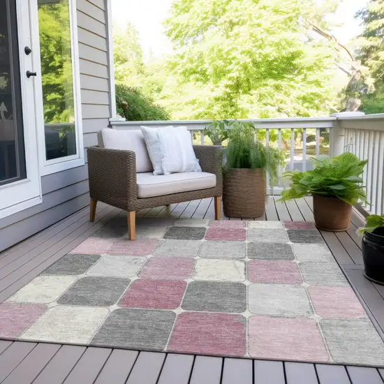 Blush And Gray Geometric Washable Indoor Outdoor Area Rug Photo 9