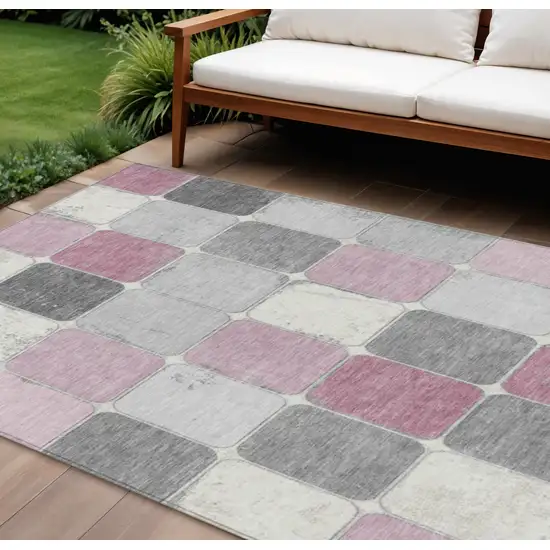 Blush And Gray Geometric Washable Indoor Outdoor Area Rug Photo 2