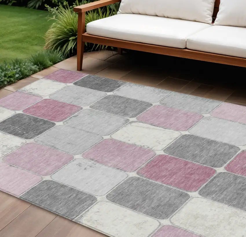 Blush And Gray Geometric Washable Indoor Outdoor Area Rug Photo 2