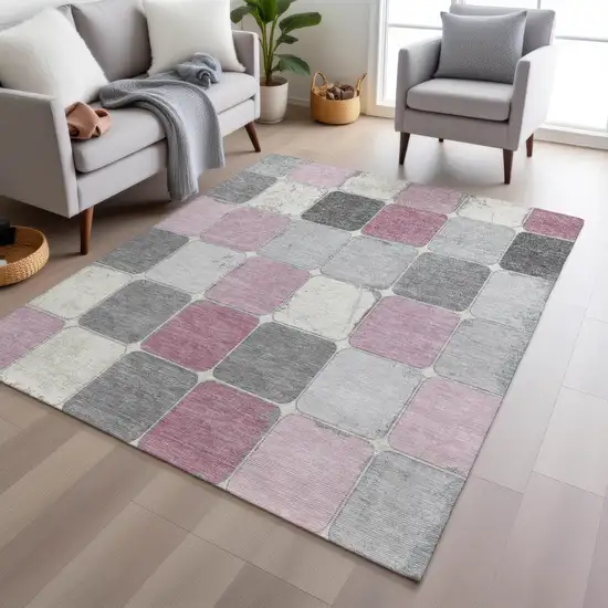 Blush And Gray Geometric Washable Indoor Outdoor Area Rug Photo 7