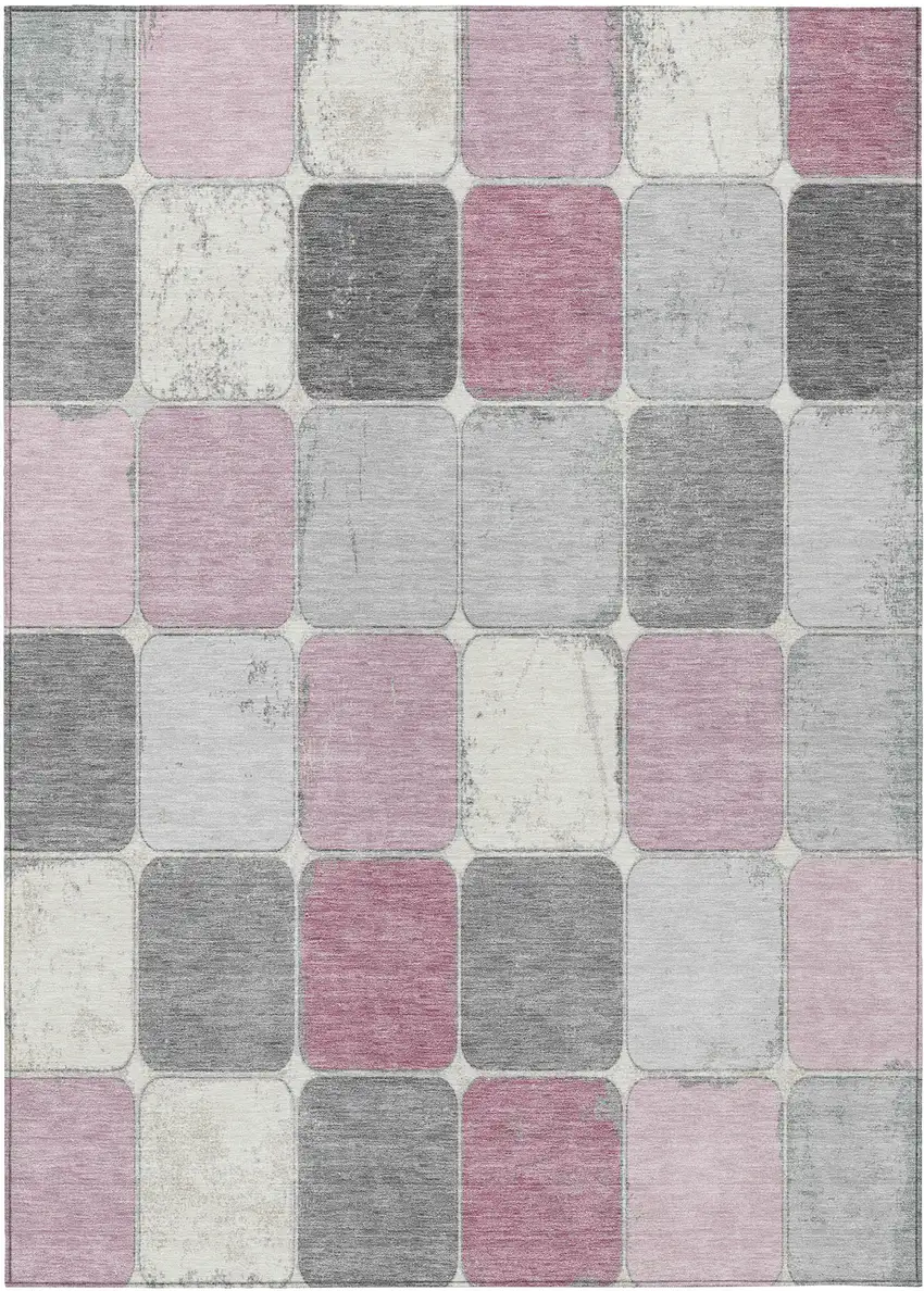 Blush And Gray Geometric Washable Indoor Outdoor Area Rug Photo 1