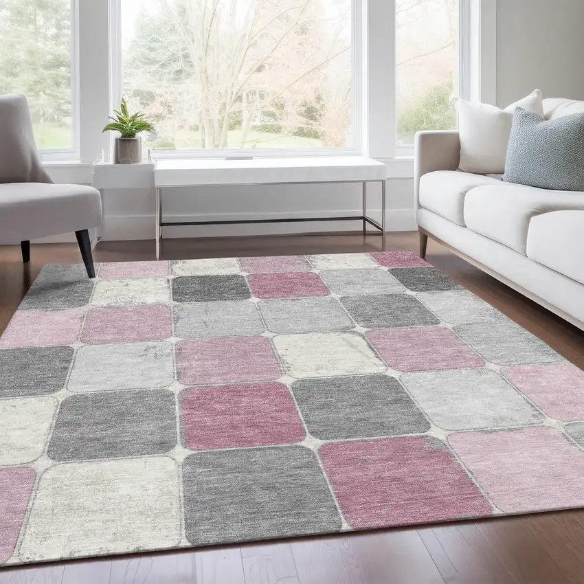 Blush And Gray Geometric Washable Indoor Outdoor Area Rug Photo 8