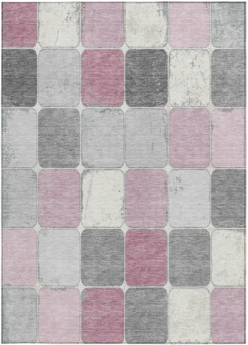 Blush And Gray Geometric Washable Indoor Outdoor Area Rug Photo 4