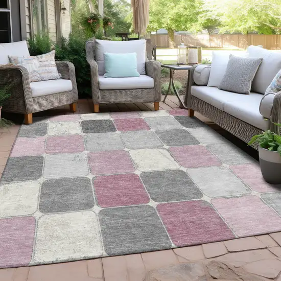 Blush And Gray Geometric Washable Indoor Outdoor Area Rug Photo 6