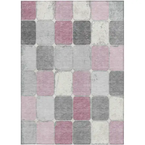 Blush And Gray Geometric Washable Indoor Outdoor Area Rug Photo 3