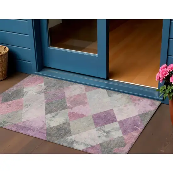 Blush And Gray Geometric Washable Indoor Outdoor Area Rug Photo 2