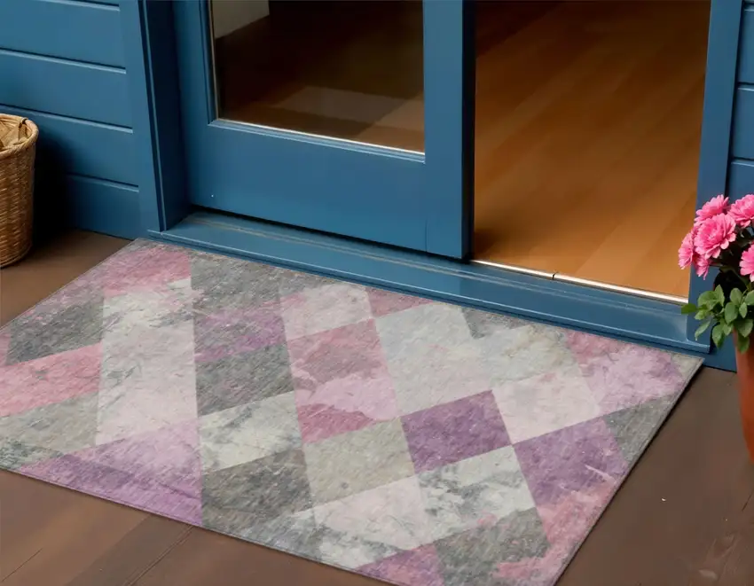 Blush And Gray Geometric Washable Indoor Outdoor Area Rug Photo 2