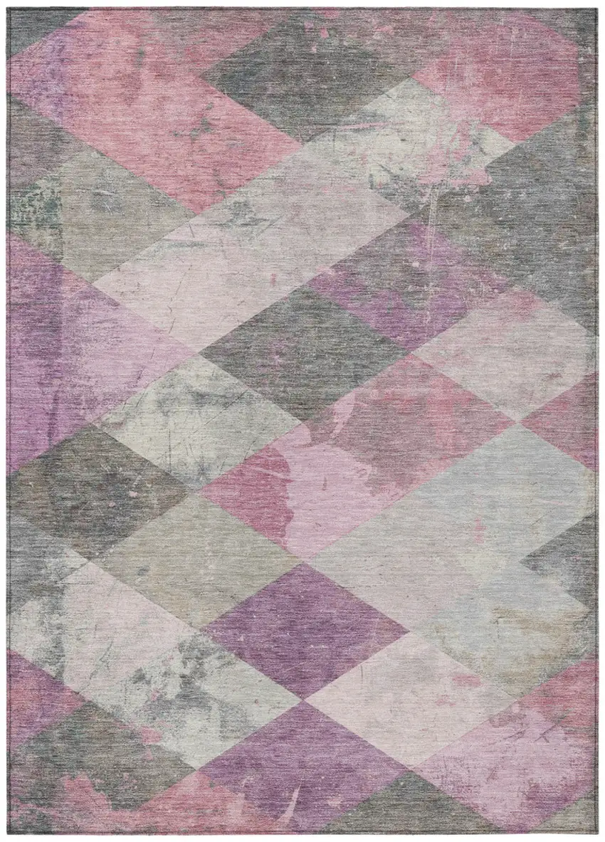 Blush And Gray Geometric Washable Indoor Outdoor Area Rug Photo 8