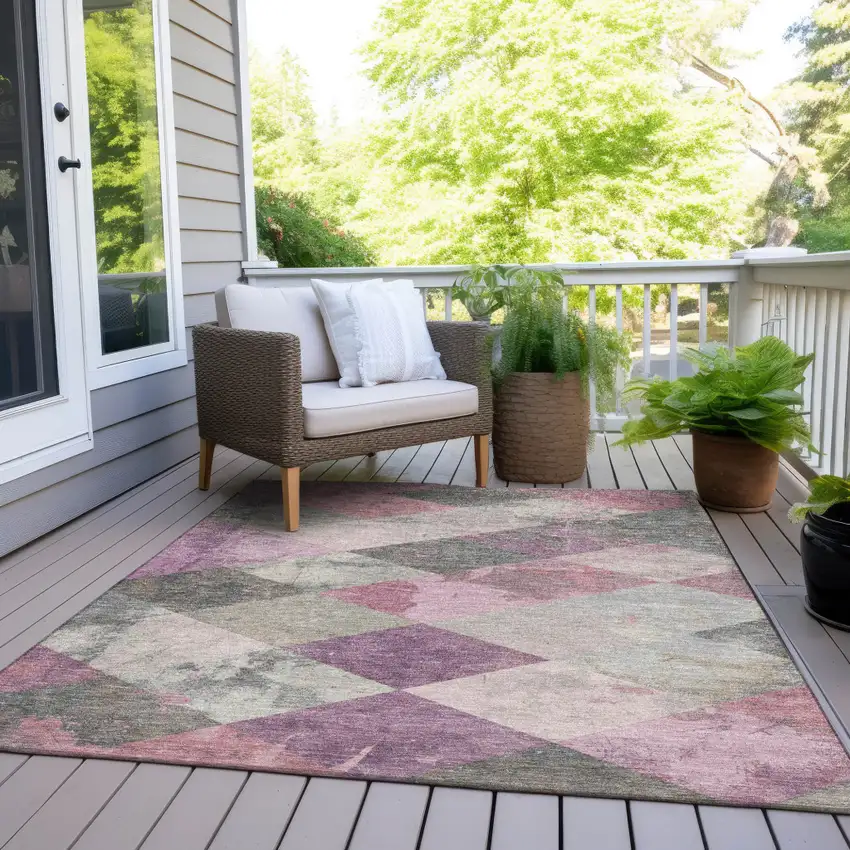 Blush And Gray Geometric Washable Indoor Outdoor Area Rug Photo 7