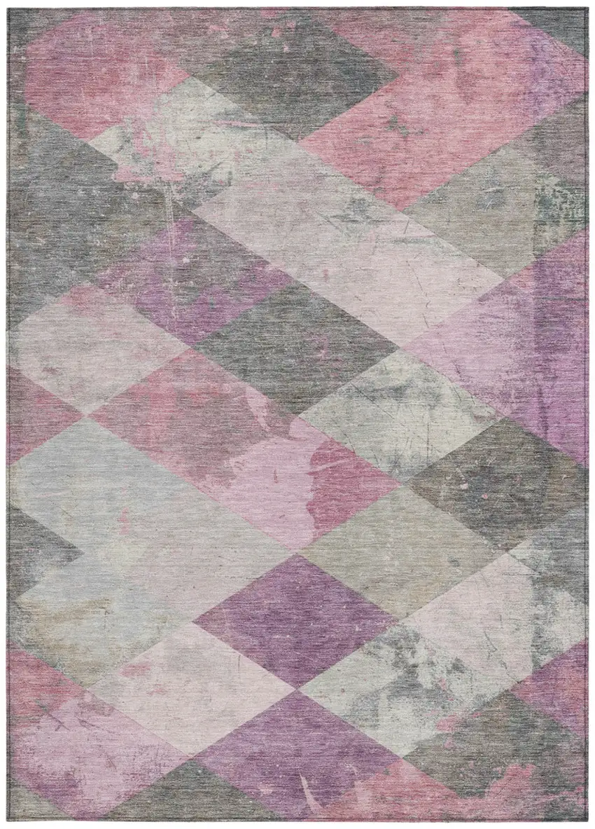 Blush And Gray Geometric Washable Indoor Outdoor Area Rug Photo 9