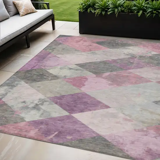 Blush And Gray Geometric Washable Indoor Outdoor Area Rug Photo 2