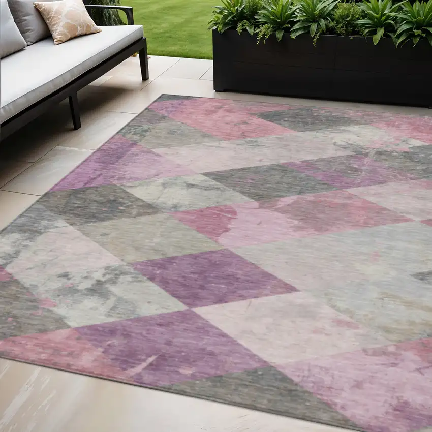 Blush And Gray Geometric Washable Indoor Outdoor Area Rug Photo 2