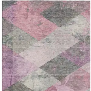 Photo of Blush And Gray Geometric Washable Indoor Outdoor Area Rug