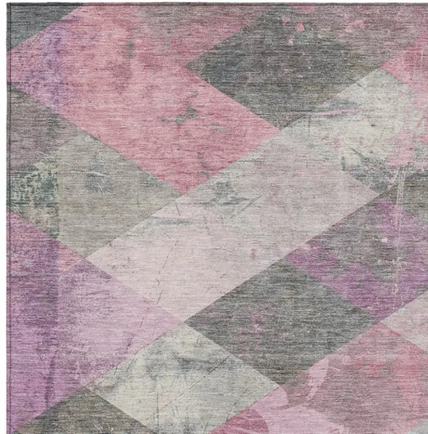Blush And Gray Geometric Washable Indoor Outdoor Area Rug Photo 1