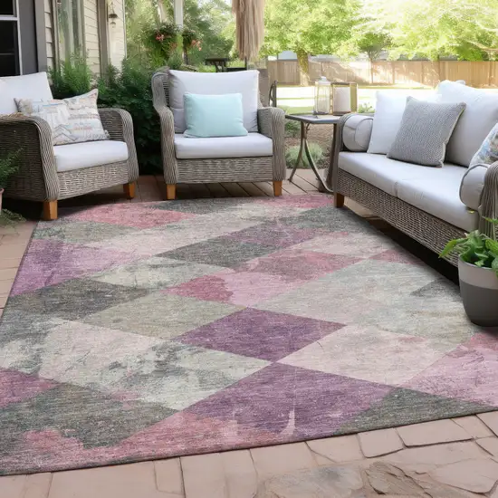 Blush And Gray Geometric Washable Indoor Outdoor Area Rug Photo 4