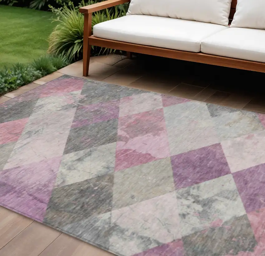 Blush And Gray Geometric Washable Indoor Outdoor Area Rug Photo 2