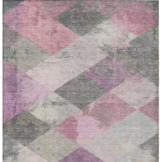 Blush And Gray Geometric Washable Indoor Outdoor Area Rug Photo 1